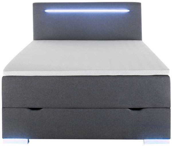 Boxspringbett Las Vegas II, Stoff, Grau, Schwarz, 123 x 110 x 209 cm