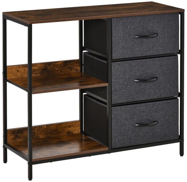 HOMCOM Kommode Aufbewahrungsschrank mit Griff, Metallgestell, Modern-Design (Schubladenschrank, 1 St, Kommodenschrank), für Schlafzimmer, Wohnzimmer, Braun+Dunkelgrau