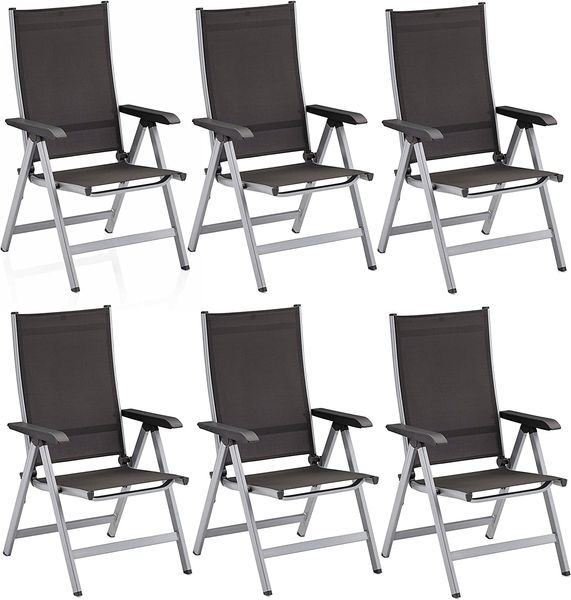 Kettler 6er Set 'Basic Plus' Klappsessel mit verstellbarer Rückenlehne, Alu / Textilene, Silber / Anthrazit