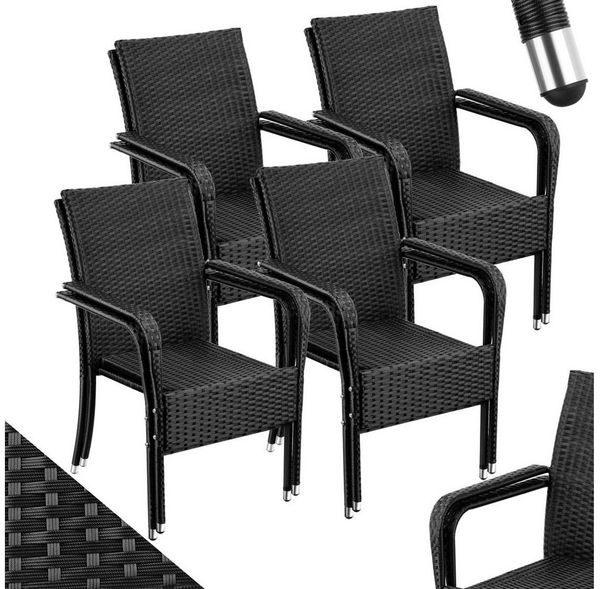 tectake Rattanstuhl Gartenstuhl Girona, stapelbar, Belastbarkeit 120 kg, 58 x 67 x 90 cm (Set, 8 St), Pulverbeschichtetes Stahlgestell für enorme Stabilität