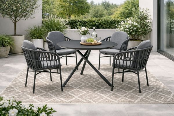 Destiny Garten-Essgruppe COMO BARLETTA Essgruppe 4 Se + Tisch Ø110cm, grau/anthr, (Set)
