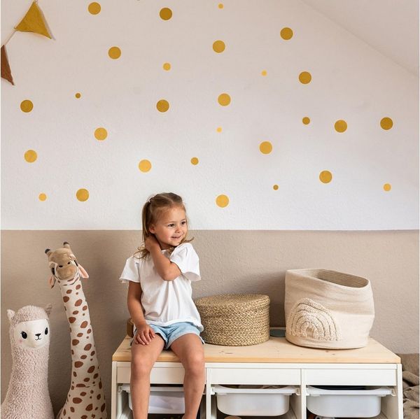 lilimaus Wandsticker Herzen / Punkte für Kinderzimmer - Wandtattoo selbstklebend (132 St), Stilvolle Wandtattoos für Baby- und Kinderzimmer, einfach ablösbar