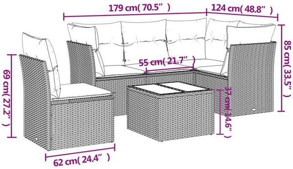 vidaXL 6-tlg. Garten-Sofagarnitur mit Kissen Braun Poly Rattan 3217653 Bild 3