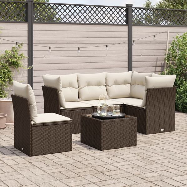 vidaXL 6-tlg. Garten-Sofagarnitur mit Kissen Braun Poly Rattan 3217653