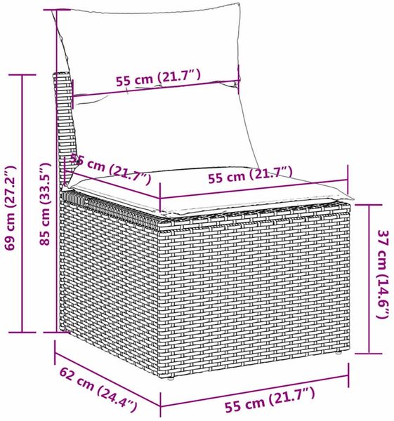 vidaXL 6-tlg. Garten-Sofagarnitur mit Kissen Braun Poly Rattan 3217653 Bild 4