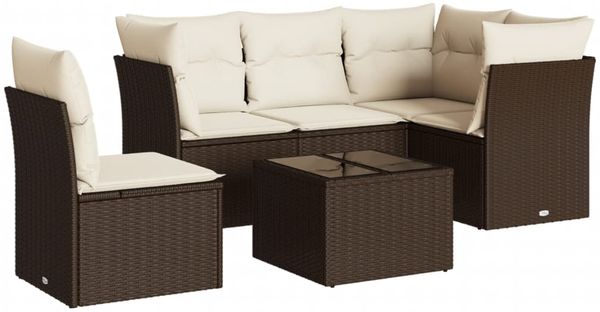 vidaXL 6-tlg. Garten-Sofagarnitur mit Kissen Braun Poly Rattan 3217653 Bild 2