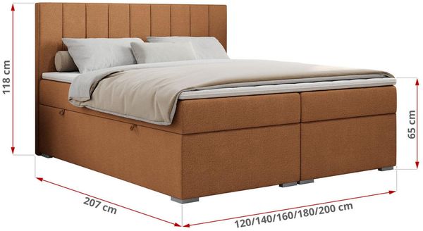Boxspringbett mit 2 Bettkästen, Matratze und Topper, Polsterbett - ALLY - 120x200cm - Orange Stoff - H3 Bild 5