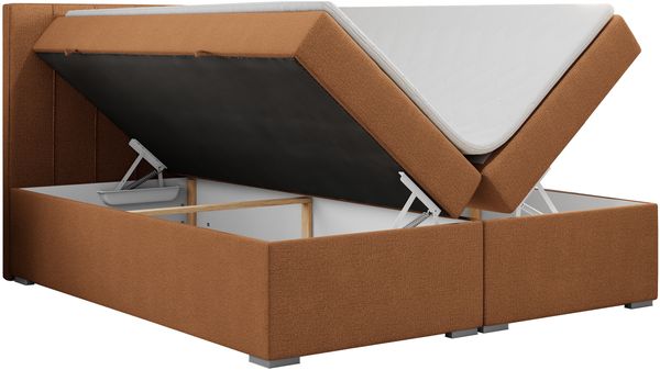 Boxspringbett mit 2 Bettkästen, Matratze und Topper, Polsterbett - ALLY - 120x200cm - Orange Stoff - H3 Bild 4