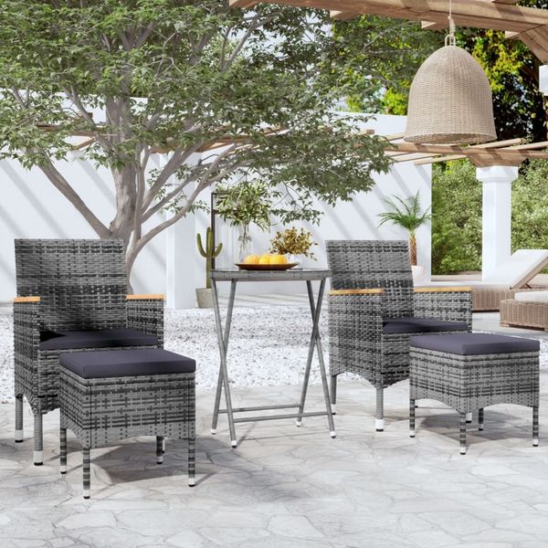 vidaXL 5-tlg. Garten-Bistro-Set Poly Rattan und Hartglas Grau 3058395