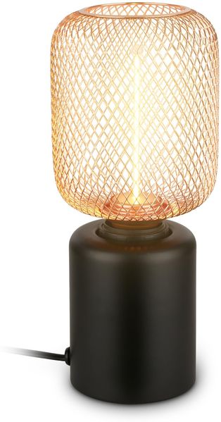 BRILONER - Tischlampe mit Drahtgeflecht, Kabelschalter, Warmweiß, Lampe, Nachttischlampe, Tischleuchte, Dekolampe Flur, Bürolampe, Leselampe, Wohnzimmer, Schlafzimmer, 10x25 cm (DxH), Rosegold