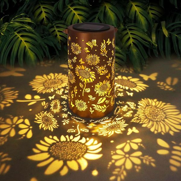 Solar-Gartenlaterne Sonnenblume IP65 Metall warmweiß