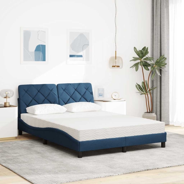 vidaXL Bett mit Matratze Blau 140x190 cm Stoff 3310740 Bild 2