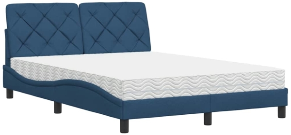 vidaXL Bett mit Matratze Blau 140x190 cm Stoff 3310740 Bild 1