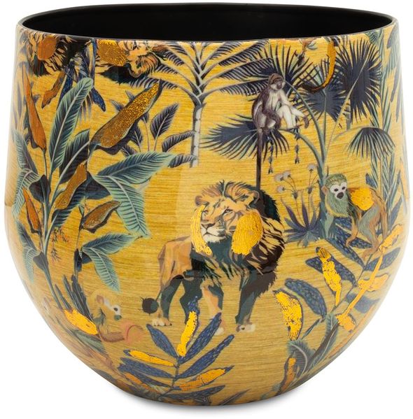 Nomad Lion goldener Übertopf mit Dschungel-Muster Ø 27 cm, Höhe 25,5 cm
