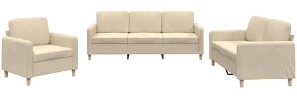 vidaXL 3-tlg. Sofagarnitur mit Kissen Creme Stoff 3202056