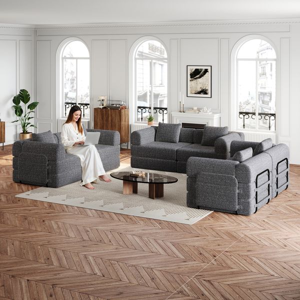 Modular Sofa Einzelsitz Schlafsofa 2-in-1 mit Armlehnen-Ablagefach, Stahlrahmen, rutschfest, flexibel kombinierbar