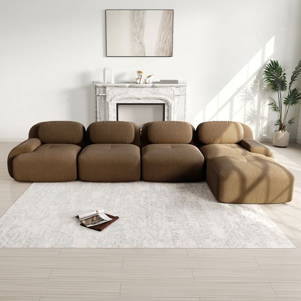 4-Sitzer Wohnlandschaft H 75 x T 388 x B 178 cm aus Cord in Braun, modular und montagefrei