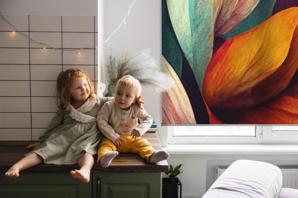 Rollo mit Aufdruck Blumen Lichtdurchlässiges oder Abdunkelndes, Tulup, leicht perforiert, Verschraubung, Bedruckt Bild 2