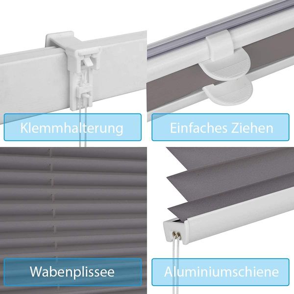 Sekey Plissee Faltrollo Klemmfix ohne Bohren Dunkelgrau 115x150cm Bild 3