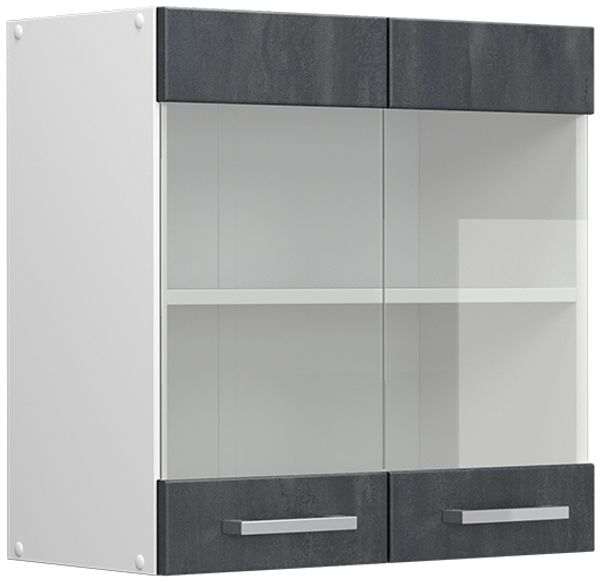 Küchenglasschrank R-Line Schwarz Beton 60 cm Vicco
