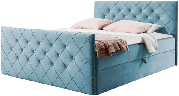 Boxspringbett Utren, Hellblau, 200 x 200 cm