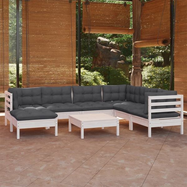 vidaXL 8-tlg. Garten-Lounge-Set mit Kissen Weiß Kiefer Massivholz 3096654