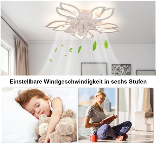 oyajia LED Deckenleuchte 60W Moderne LED-Deckenleuchte mit Lüfter, LED Deckenventilator, LED fest integriert, Kaltweiß/Naturweiß/Warmweiß, 3-Farbwechsel und 3 Geschwindigkeiten,Regelung der Innentemperatur Bild 4