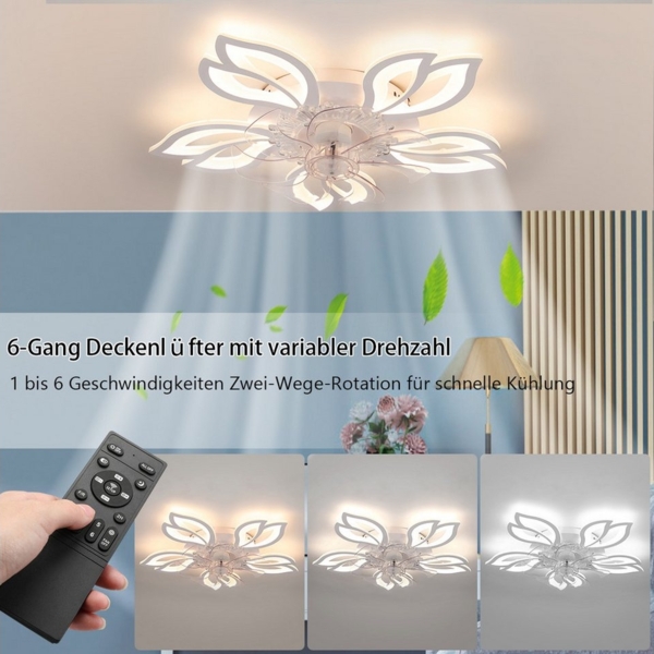 oyajia LED Deckenleuchte 60W Moderne LED-Deckenleuchte mit Lüfter, LED Deckenventilator, LED fest integriert, Kaltweiß/Naturweiß/Warmweiß, 3-Farbwechsel und 3 Geschwindigkeiten,Regelung der Innentemperatur Bild 2