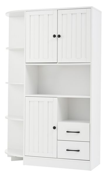 Sideboard Eckschrank 104x35x155 cm, 3 Schränke + 2 Schubladen, 6 offene Fächer, weiß, verstellbare Einlegeböden Bild 6
