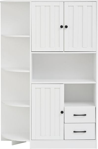 Sideboard Eckschrank 104x35x155 cm, 3 Schränke + 2 Schubladen, 6 offene Fächer, weiß, verstellbare Einlegeböden Bild 7