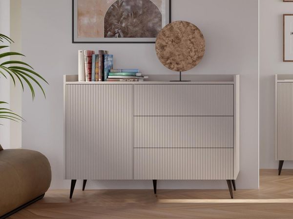 Compleo Schubkastenkommode mit 3 Schubladen, Japandi design, Kaschmir oder Nussbaum MODE