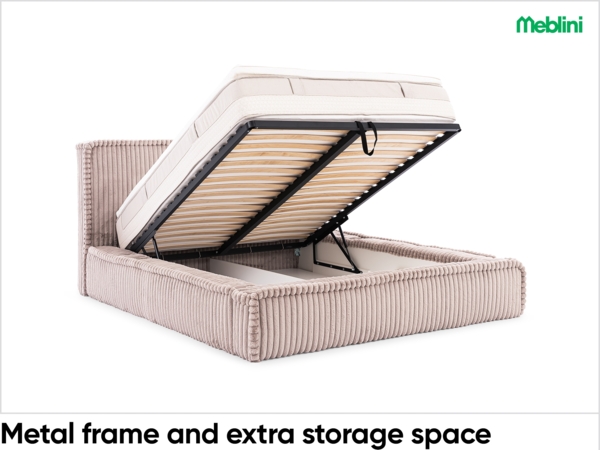 MEBLINI Polsterbett 200x200 mit Lattenrost mit Matratze - MESUT - Hellgrau Cordstoff - Bubble Bett - Cloud Bett - Marshmallow Bed - Kopfteil Bett mit Stauraum Bild 6