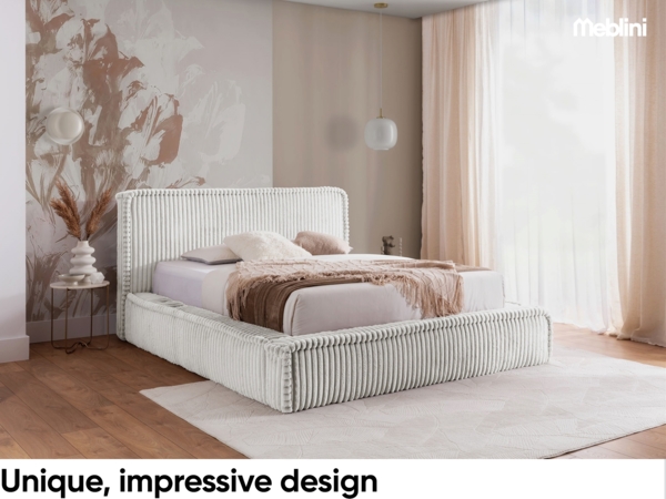 MEBLINI Polsterbett 200x200 mit Lattenrost mit Matratze - MESUT - Hellgrau Cordstoff - Bubble Bett - Cloud Bett - Marshmallow Bed - Kopfteil Bett mit Stauraum Bild 2