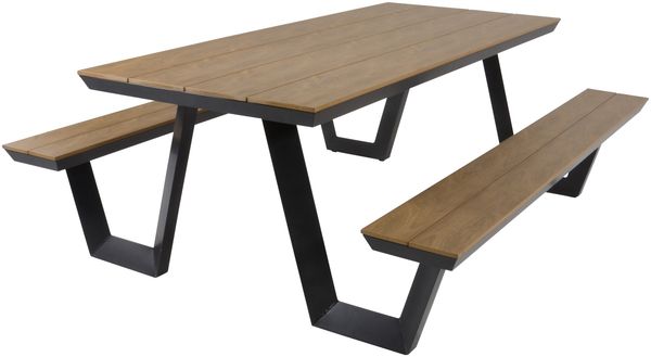Garten-Essgruppe >Arezzo< in teaklook, Polywood - 200x75x177,5cm (BxHxT)