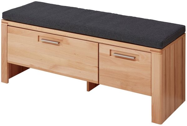 Linea Natura 'NATURE ONE' Garderobenbank XL, Kernbuche teilmassiv, 120 x 48 x 40 cm, mit Sitzkissen und Softclose