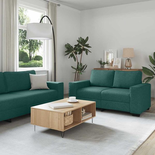 vidaXL 3-teiliges Sofa-Set mit Kissen, dunkelgrüner Stoff 3324654