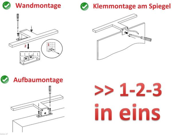 kalb LED Spiegelleuchte LED Badleuchte Badlampe Spiegellampe Möbellampe 450mm Alu, warmweiß