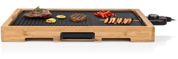 Setpoint Elektro Tischgrill XL Bambus & Grillzange, Fettauffangschale, 2200Watt, 51x25cm Bild 4