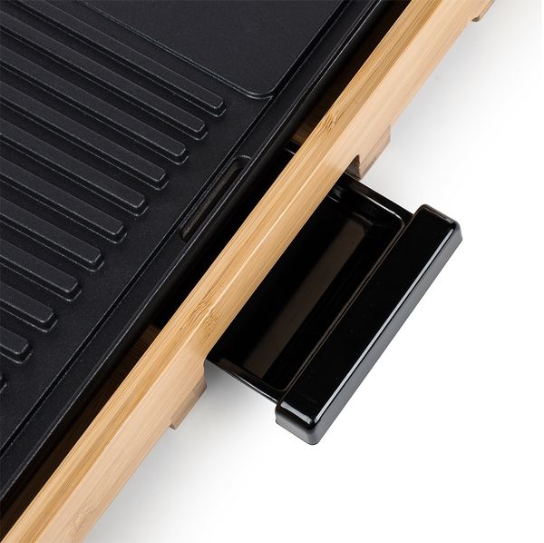 Setpoint Elektro Tischgrill XL Bambus & Grillzange, Fettauffangschale, 2200Watt, 51x25cm Bild 8