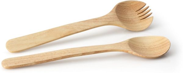 Continenta Salatbesteck, 2-tlg, Salat Besteck, Salatgabel, Salatlöffel, Holzbesteck, Gummibaumholz, L 31 cm, 3228