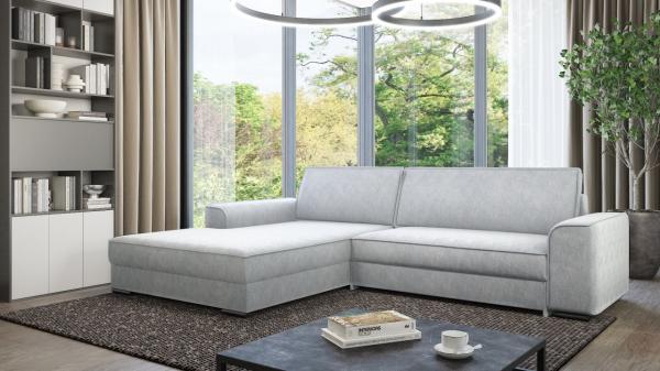 Ecksofa mit Schlaffunktion SANTIAGO Stoff Gusto Grau Ottomane Links