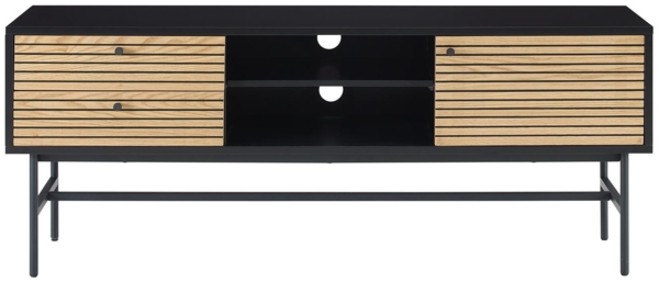 TV-Board Lowboard 150 x 40 cm MDF Schwarz mit Eichenholz Front geriffelt