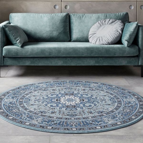 Orientalischer Kurzflor Teppich Skazar Isfahan Himmelblau - 160 cm Durchmesser