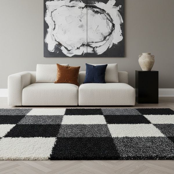 KADIMA DESIGN Teppich RHEIN Shaggy Langflor Wohnzimmer Schlafzimmer Waschbar Esszimmer, Läufer, Höhe: 32 mm, Schwarz, 60x110 cm, Wohnzimmerteppich Strapazierfähig Waschbar