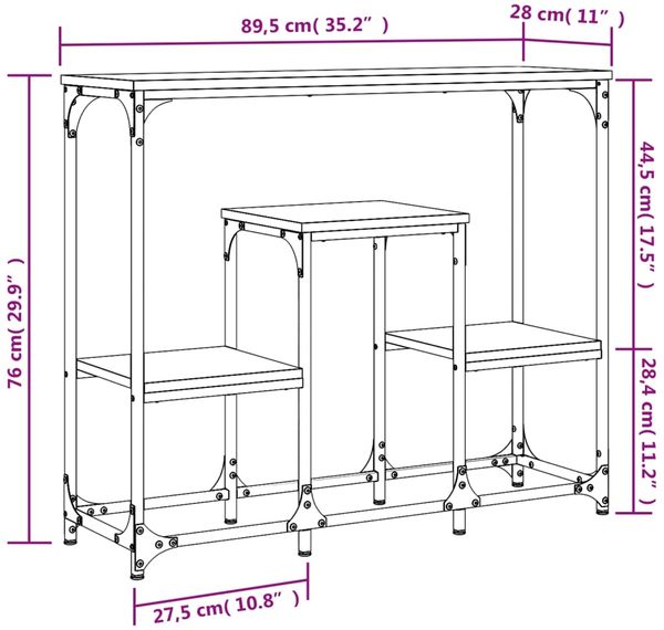 vidaXL Konsolentisch Grau Sonoma 89,5x28x76 cm Holzwerkstoff 833386 Bild 9