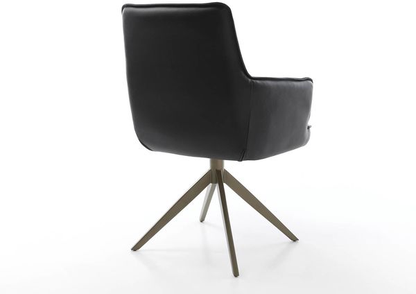 Drehstuhl Heira-Flex mit Armlehnen Echt-Leder Schwarz Kreuzgestell breit Effektfinish Titan 360° drehbar Taschenfederkern Bild 5