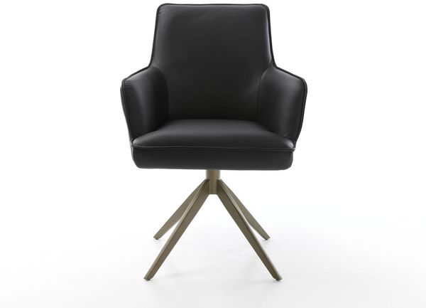 Drehstuhl Heira-Flex mit Armlehnen Echt-Leder Schwarz Kreuzgestell breit Effektfinish Titan 360° drehbar Taschenfederkern Bild 2