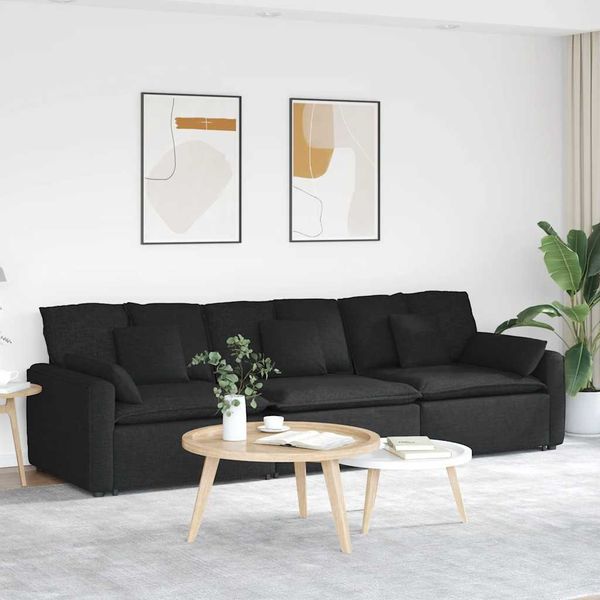 vidaXL Modulares Sofa mit Kissen Schwarz 3321089