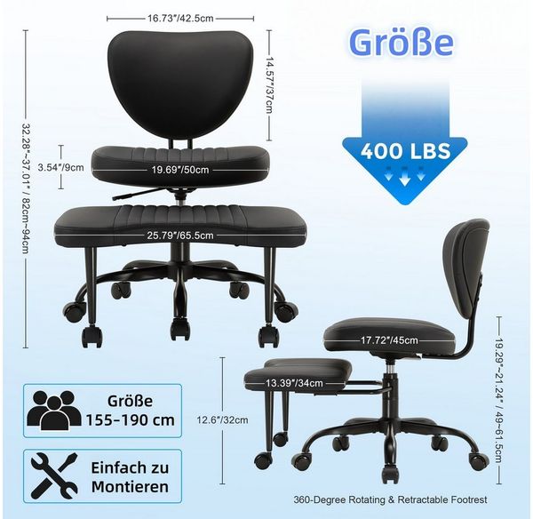 IWMH Bürostuhl mit Fußstütze, ADHS-Schreibtischstuhl mit Rollon, Höhenverstellbar Drehstuhl mit Rückenlehne, Ergonomisch Gaming Stuhl
