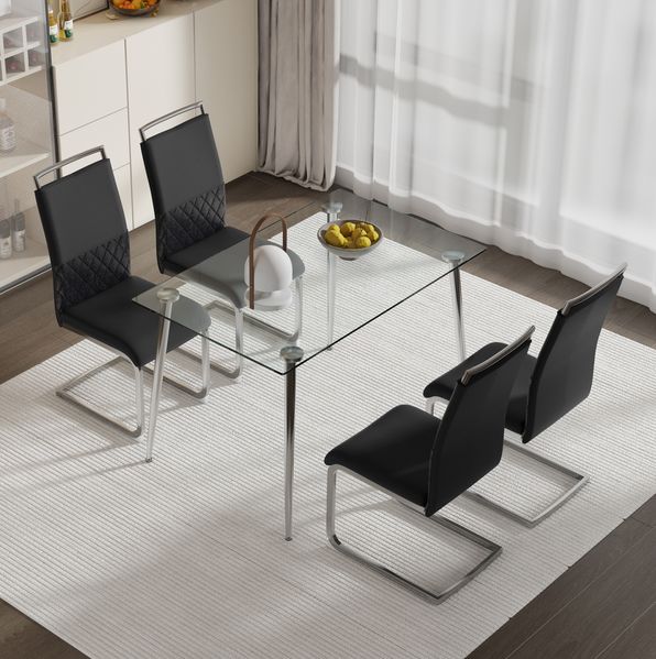 Esszimmerstuhl H 95 x T 45 x B 42 cm, Kunstleder-Leinen-Design, 4er-Set